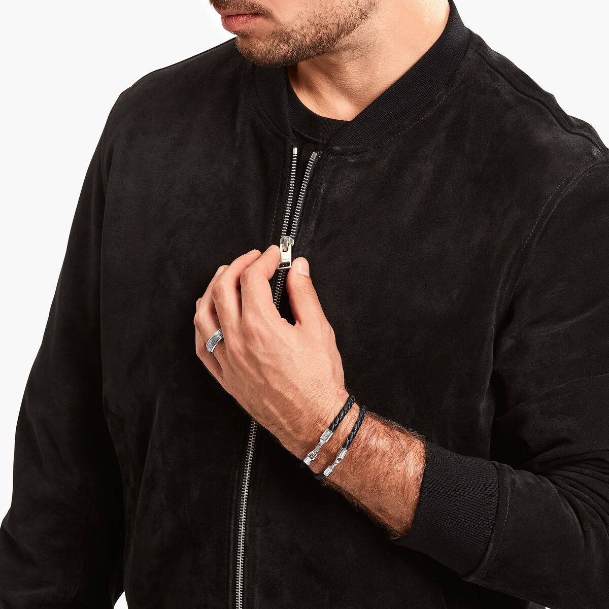 Thomas Sabo Silver Bracelet with Braided Black Leather