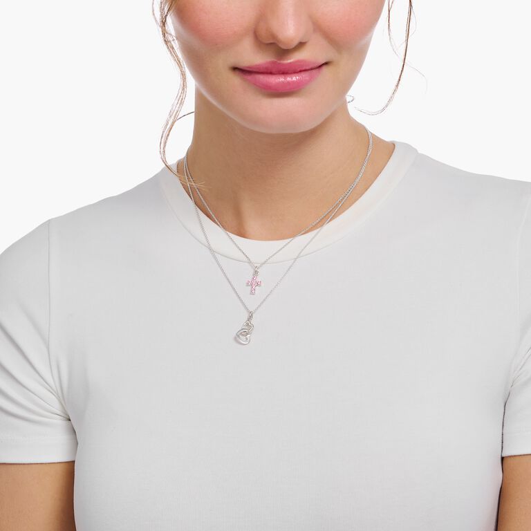Thomas Sabo Basic White Silver Necklace witih Intertwined Hearts Pendant