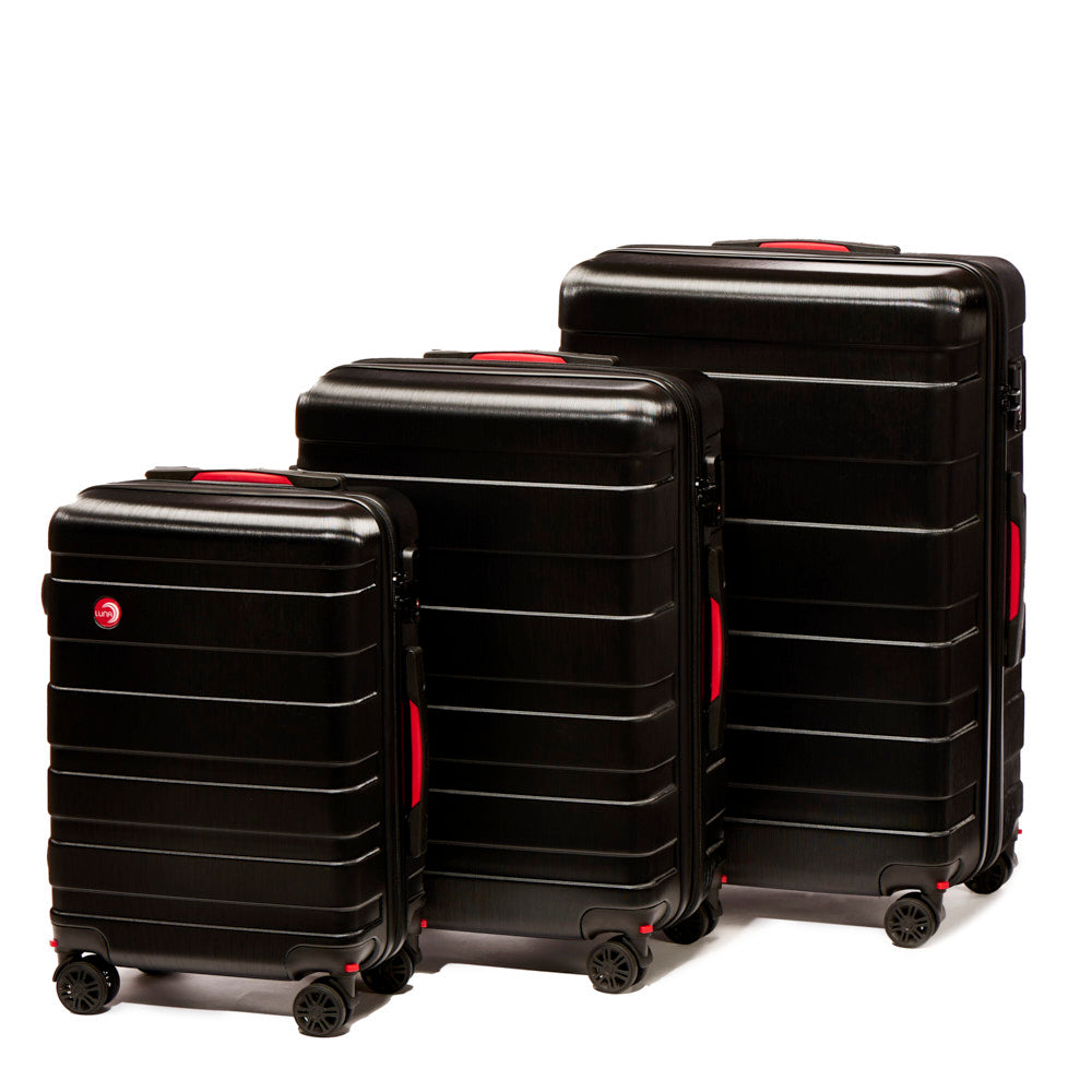 LUNA Luca 3Pc 100% Polycarbonate Luggage Set (20 inches, 24 inches, 28 inches) - Matte Black
