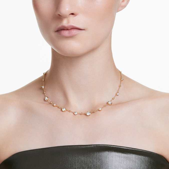 Swarovski Imber Necklace Round Cut, Scattered Design, White, Gold-Tone Plated