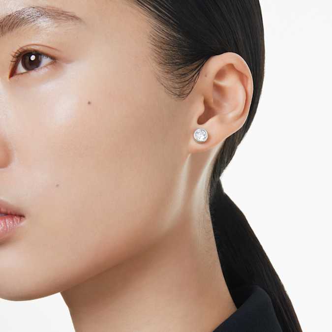 Swarovski Imber Stud Earrings, Round Cut, White, Rhodium Plated
