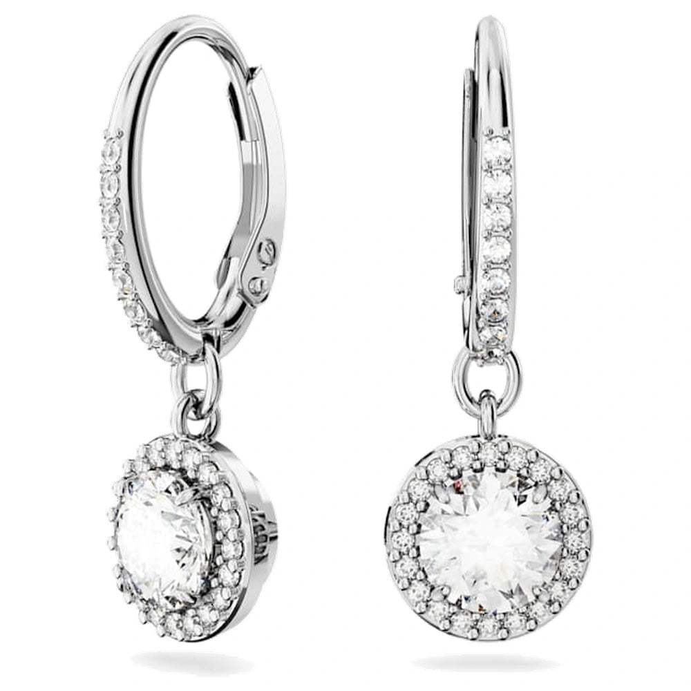 Swarovski Una Angelic Drop Earrings, Round Cut, Pavé, White, Rhodium Plated