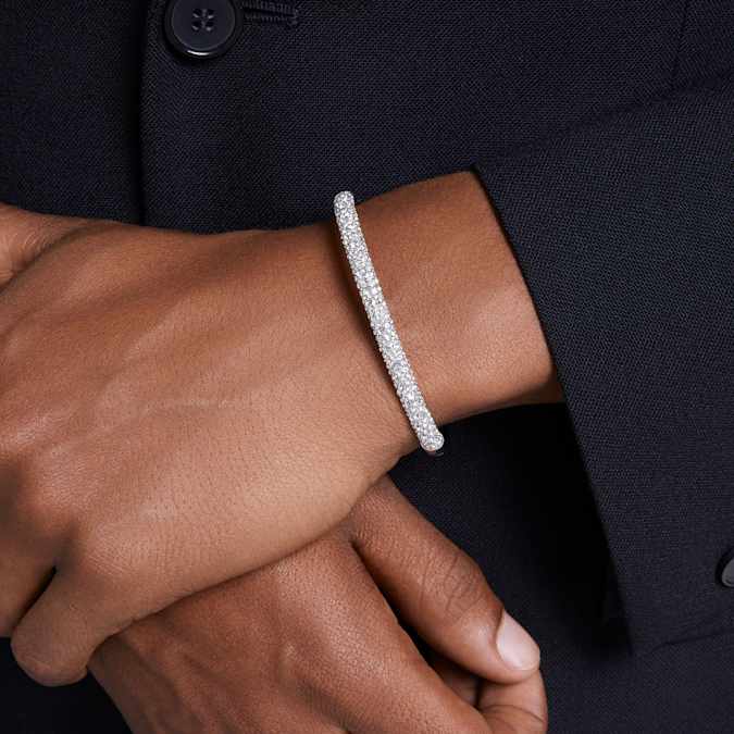 Swarovski Meteora Bangle, Snow Pavé, White, Rhodium Plated