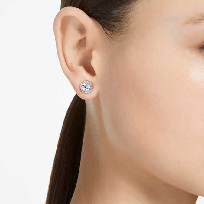 Swarovski Constella Stud Earrings, Round Cut, Pavé, White, Rhodium Plated