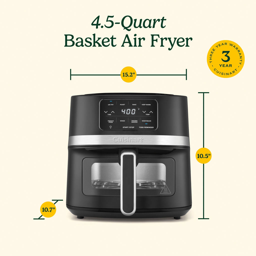 Cuisinart Air Fryer, 4.5-Quart Basket Fryer with 4 Cooking Functions