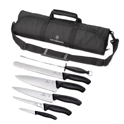 Victorinox Swiss Classic 7Pc BBQ Cutlery Roll Set - Black