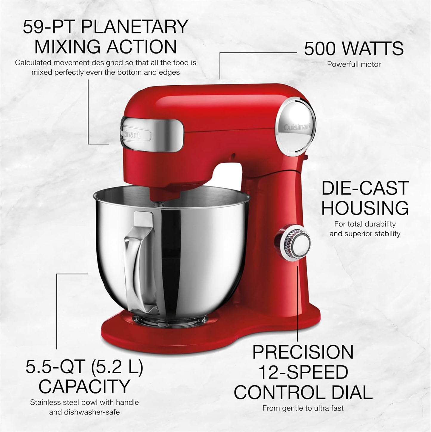 Cuisinart Precision Master™ 5.5Qt (5.2L) Stand Mixer - Red