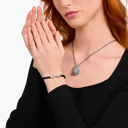 Thomas Sabo Silver Bracelet with Braided Black Leather