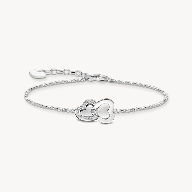 Thomas Sabo Basic White Silver Bracelet witih Intertwined Hearts Pendant