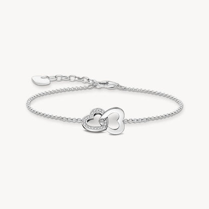 Thomas Sabo Basic White Silver Bracelet witih Intertwined Hearts Pendant