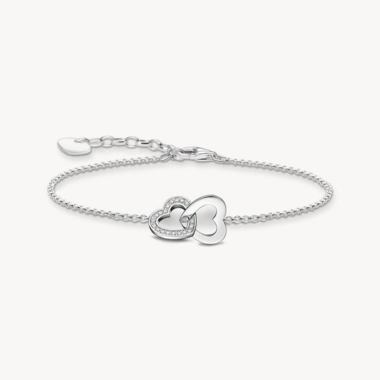 Thomas Sabo Basic White Silver Bracelet witih Intertwined Hearts Pendant