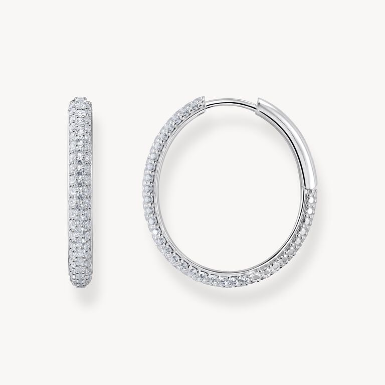 Thomas Sabo Silver Big Thin Hoop Earrings with White Zirconia