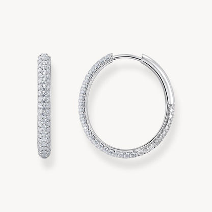 Thomas Sabo Silver Big Thin Hoop Earrings with White Zirconia