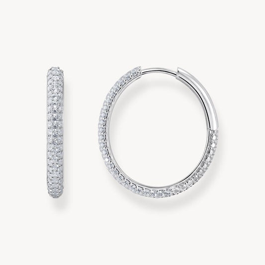 Thomas Sabo Silver Big Thin Hoop Earrings with White Zirconia