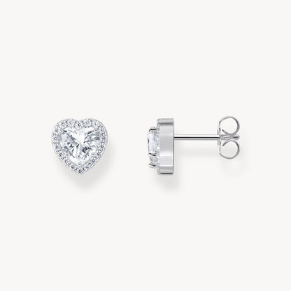 Thomas Sabo Silver Heart-Shaped Halo Ear Studs With White Zirconia