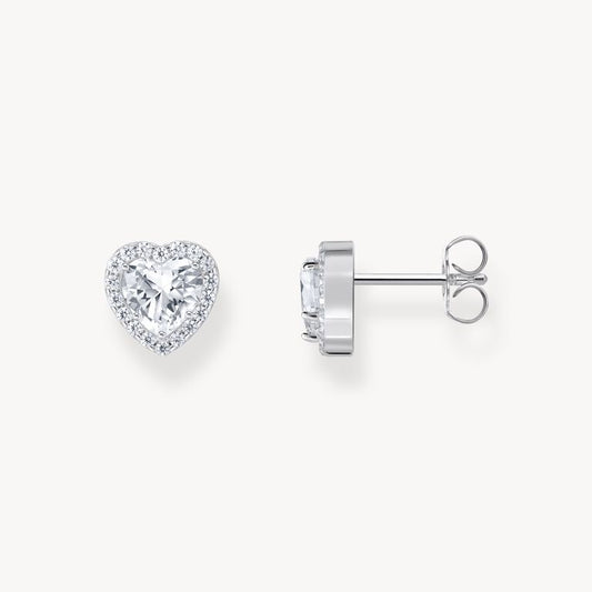 Thomas Sabo Silver Heart-Shaped Halo Ear Studs With White Zirconia