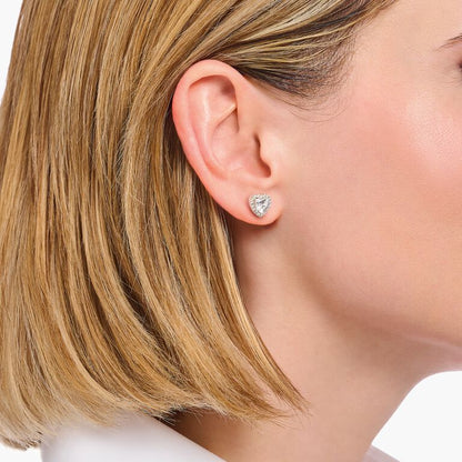 Thomas Sabo Silver Heart-Shaped Halo Ear Studs With White Zirconia