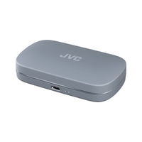 JVC HA-NP40T Nearphones Wireless Open-Ear Earbuds - Blue charging case closed