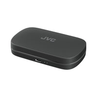 JVC HA-NP40T Nearphones Wireless Open-Ear Earbuds - Black charging case closed