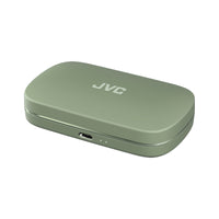 JVC HA-NP40T Nearphones Wireless Open-Ear Earbuds - Green charging case closed