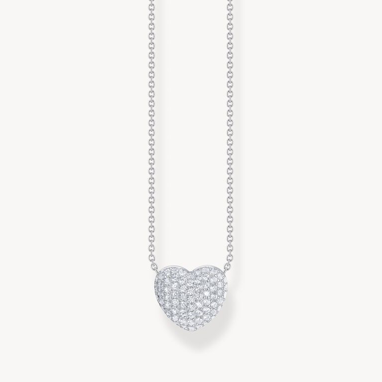 Thomas Sabo Silver Necklace with Heart Pendant and  White Zirconia