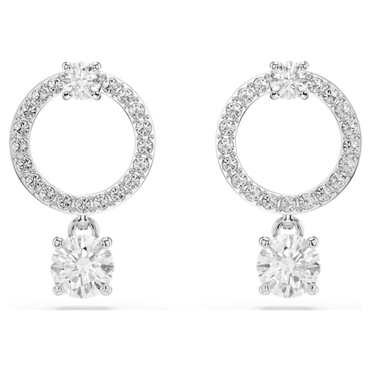Swarovski Attract Hoop Earrings Round Cut, White, Rhodium Plated