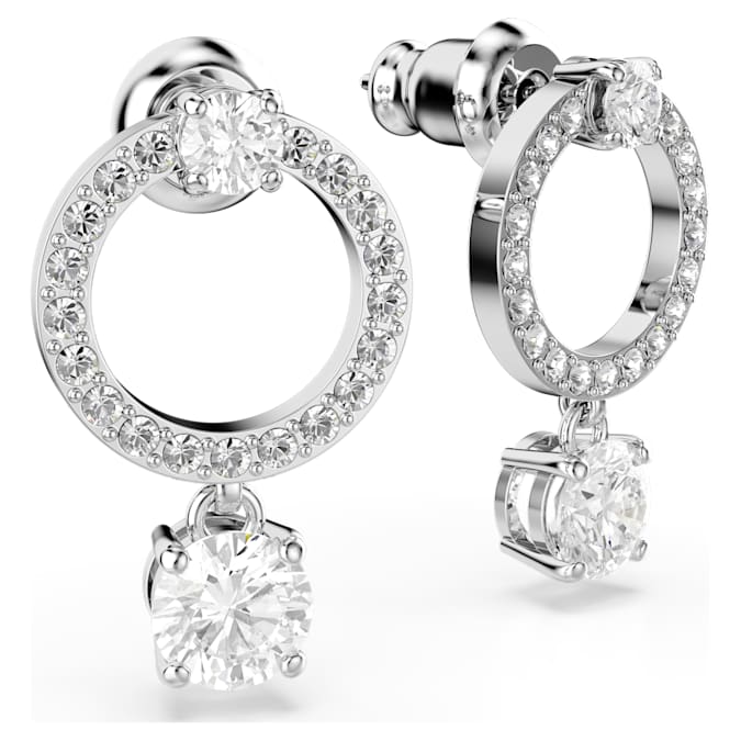 Swarovski Boucles d’oreilles créoles Attract, Taille ronde, Blanches, Plaqué rhodium