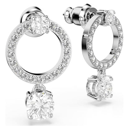 Swarovski Boucles d’oreilles créoles Attract, Taille ronde, Blanches, Plaqué rhodium