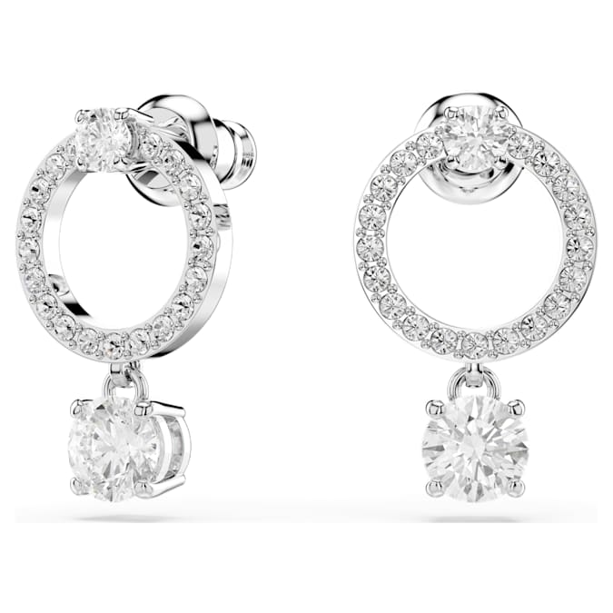 Swarovski Boucles d’oreilles créoles Attract, Taille ronde, Blanches, Plaqué rhodium