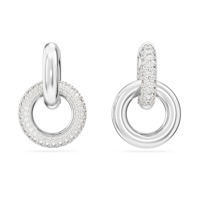 Swarovski Dextera Hoop Earrings Asymmetrical Design, Interlocking Loop, White, Rhodium Plated