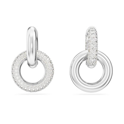 Swarovski Dextera Hoop Earrings Asymmetrical Design, Interlocking Loop, White, Rhodium Plated