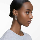 Swarovski Dextera Hoop Earrings, Pavé, Large, White, Rhodium Plated — 5389432 — view 5