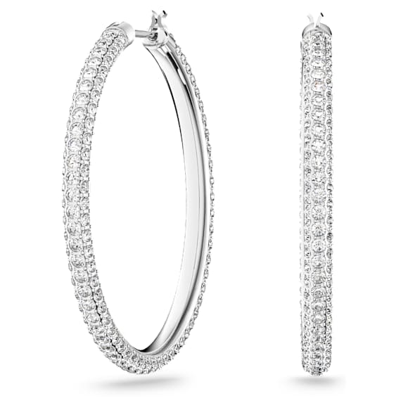 Swarovski Dextera Hoop Earrings, Pavé, Large, White, Rhodium Plated — 5389432 — view 1