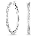 Swarovski Dextera Hoop Earrings, Pavé, Large, White, Rhodium Plated — 5389432 — view 1