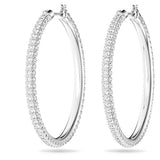 Swarovski Dextera Hoop Earrings, Pavé, Large, White, Rhodium Plated — 5389432 — view 3