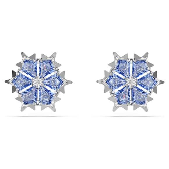 Swarovski Magic Stud Earrings, Snowflake, Blue, Rhodium Plated — 5734242 — view 1
