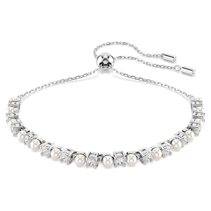 Swarovski Matrix Bracelet, Crystal Pearl, Round Cut, White, Rhodium Plated