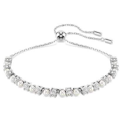 Swarovski Matrix Bracelet, Crystal Pearl, Round Cut, White, Rhodium Plated