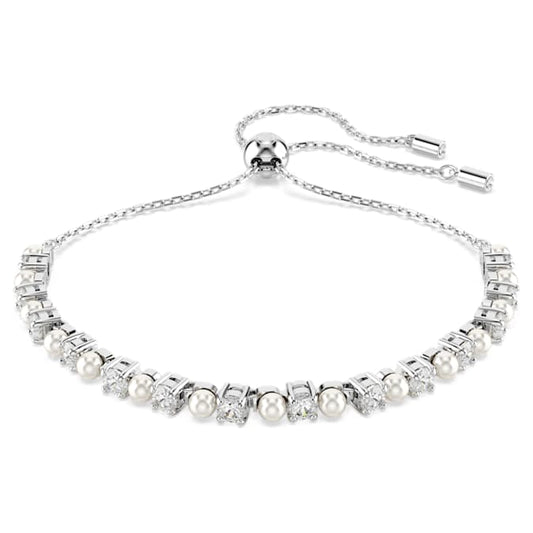 Swarovski Matrix Bracelet, Crystal Pearl, Round Cut, White, Rhodium Plated