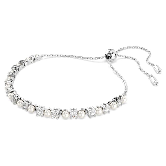 Swarovski Matrix Bracelet, Crystal Pearl, Round Cut, White, Rhodium Plated