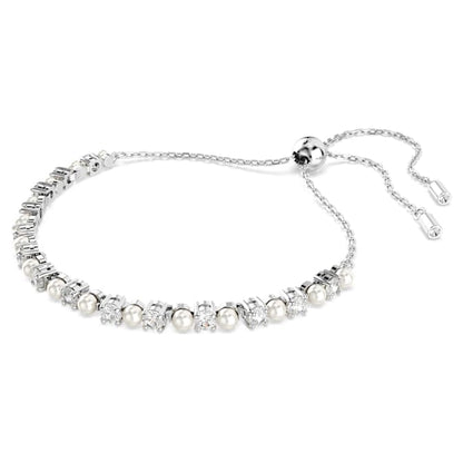 Swarovski Matrix Bracelet, Crystal Pearl, Round Cut, White, Rhodium Plated
