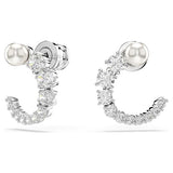Swarovski Matrix Hoop Earrings, Crystal Pearl, Round Cut, White, Rhodium Plated — 5692260 — view 2
