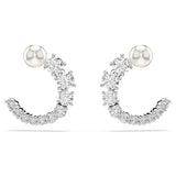 Swarovski Matrix Hoop Earrings, Crystal Pearl, Round Cut, White, Rhodium Plated — 5692260 — view 1
