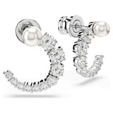 Swarovski Matrix Hoop Earrings, Crystal Pearl, Round Cut, White, Rhodium Plated — 5692260 — view 3