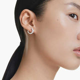 Swarovski Matrix Hoop Earrings, Crystal Pearl, Round Cut, White, Rhodium Plated — 5692260 — view 5