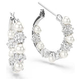 Swarovski Matrix Hoop Earrings, Crystal Pearl, Round Cut, White, Rhodium Plated — 5709256 — view 3