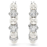 Swarovski Matrix Hoop Earrings, Crystal Pearl, Round Cut, White, Rhodium Plated — 5709256 — view 2