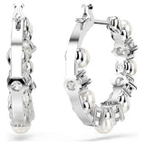 Swarovski Matrix Hoop Earrings, Crystal Pearl, Round Cut, White, Rhodium Plated — 5709256 — view 4