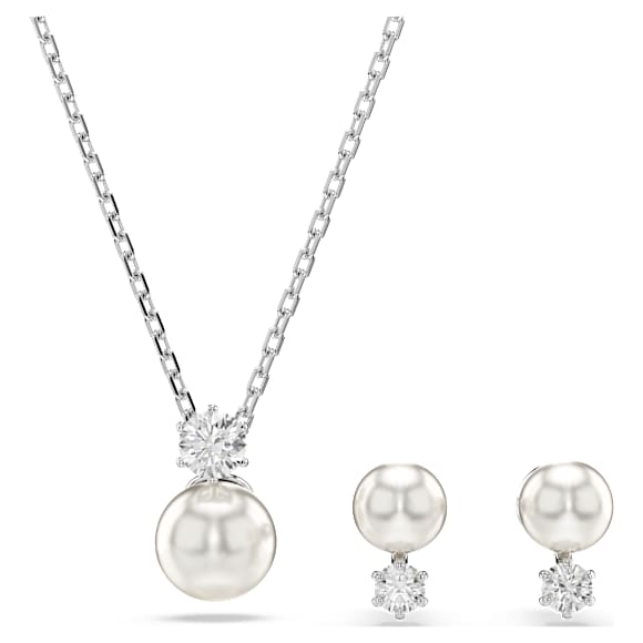 Swarovski Matrix Set, Crystal Pearl, Round Cut, White, Rhodium Plated — 5689624 — view 1
