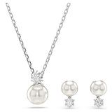 Swarovski Matrix Set, Crystal Pearl, Round Cut, White, Rhodium Plated — 5689624 — view 1